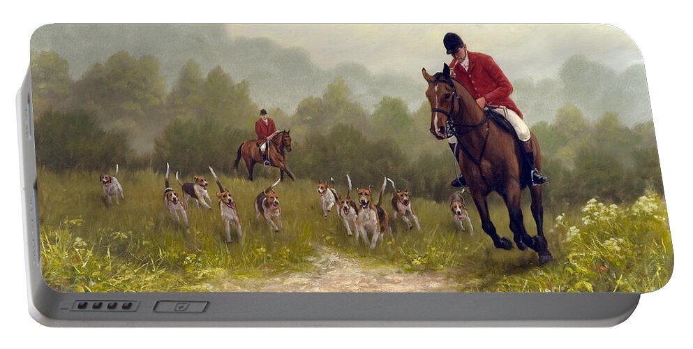 Horse Paintings Portable Battery Charger featuring the painting Picking up the scent by John Silver