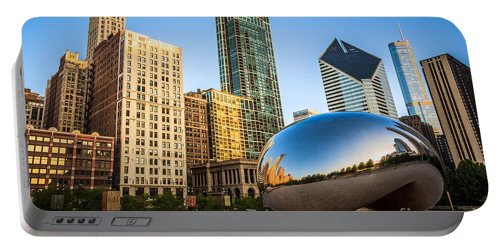 #faatoppicks Portable Battery Charger featuring the photograph Picture of Cloud Gate Bean and Chicago Skyline by Paul Velgos