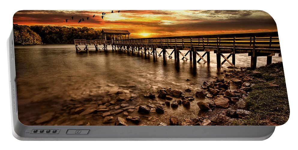 Pier Portable Battery Charger featuring the photograph Pier at Smith Mountain Lake by Joshua Minso