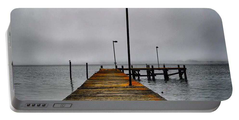 Ocean Portable Battery Charger featuring the photograph Pier Into the Fog by Spencer Hughes