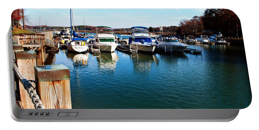 Art Portable Battery Charger featuring the photograph Pier Pressure - Lake Norman by Paulette B Wright