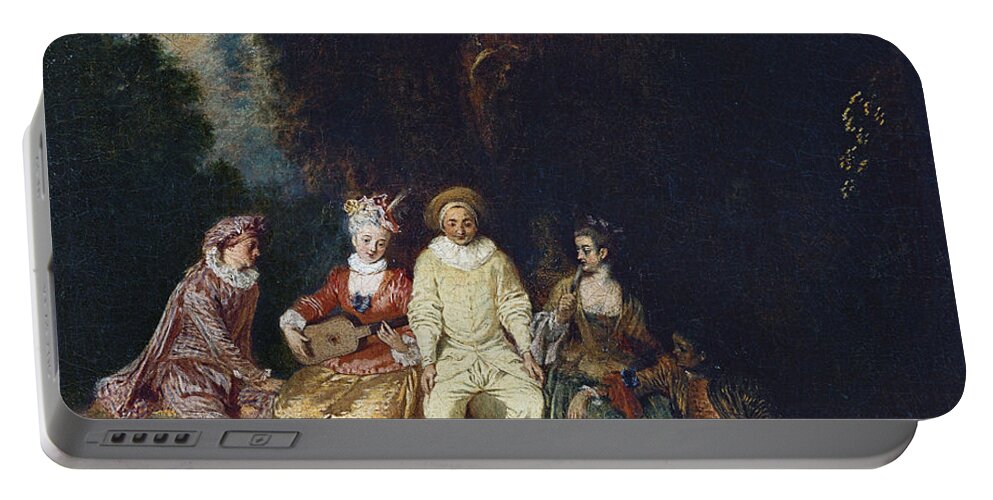 Antoine Watteau Portable Battery Charger featuring the painting Pierrot Content by Antoine Watteau