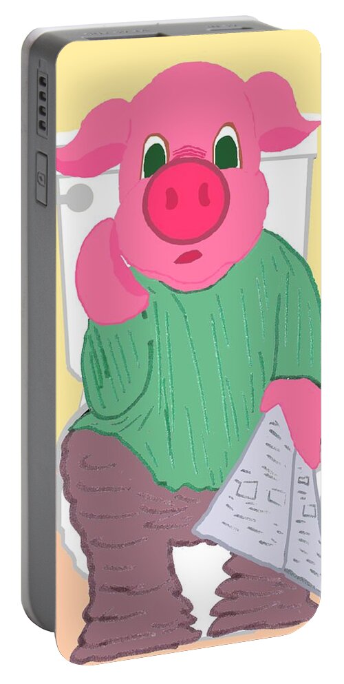 Pig Portable Battery Charger featuring the drawing Pig on the Hopper by Pharris Art