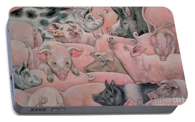Pig Portable Battery Charger featuring the painting Pig Spread by Ditz
