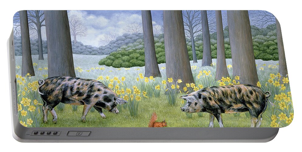 Pig Portable Battery Charger featuring the painting Piggy In the Middle by Ditz