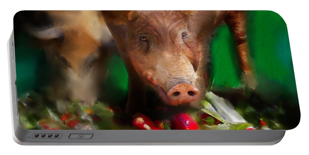 Pigs Portable Battery Charger featuring the digital art Pigs by Lisa Redfern
