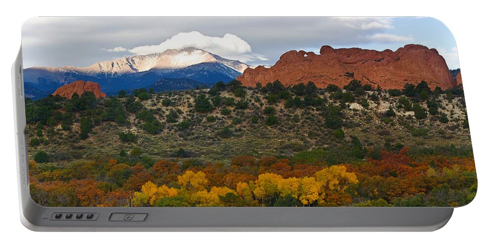 Garden Of The Gods Portable Battery Charger featuring the photograph Pikes Peak Fall Pano by Ronda Kimbrow