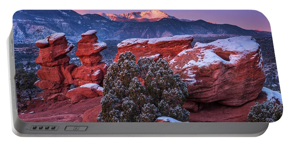Mountain Portable Battery Charger featuring the photograph Pikes Peak Sunrise by Darren White