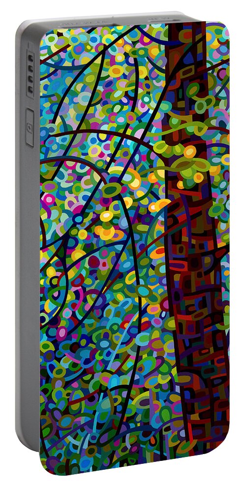 Vertical Portable Battery Charger featuring the painting Pine Sprites by Mandy Budan