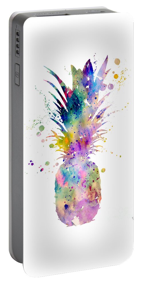 Pineapple Watercolor Print Portable Battery Charger featuring the painting Pineapple by Watercolor Girl