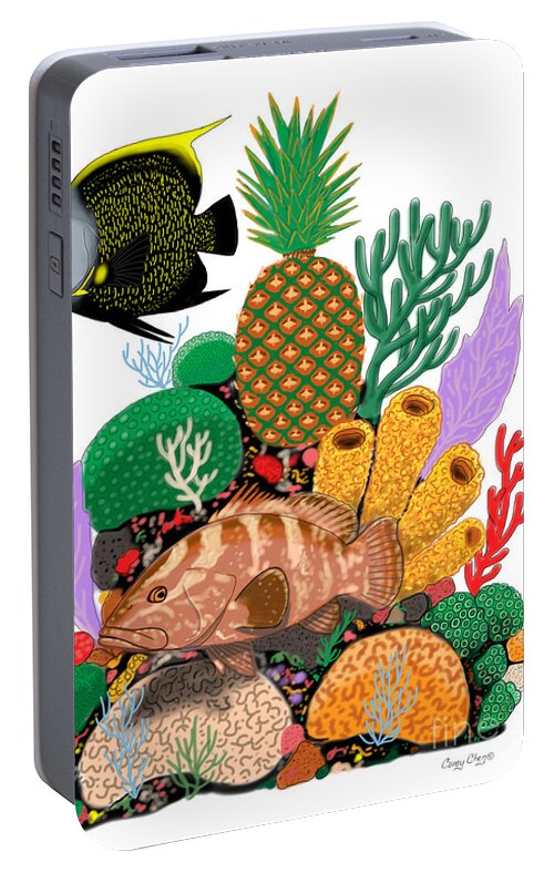 Pineapple Portable Battery Charger featuring the digital art Pineapple Reef by Carey Chen