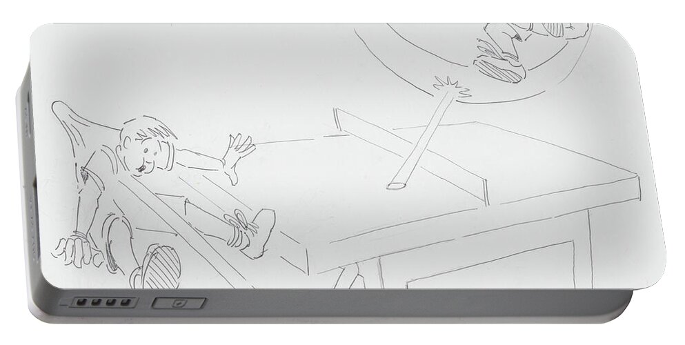 Ping Pong Portable Battery Charger featuring the drawing Ping Pong Cartoon by Mike Jory