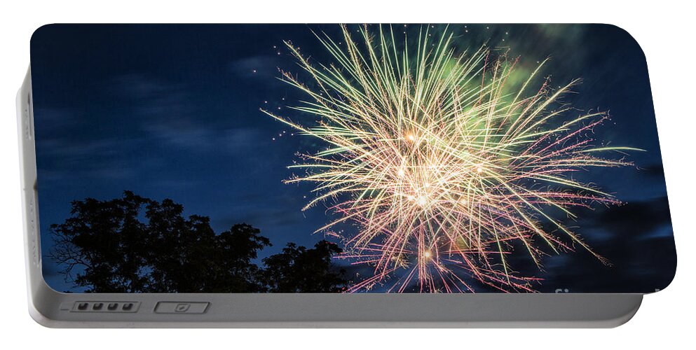 Fireworks Portable Battery Charger featuring the photograph Pink and Green by Timothy Hacker