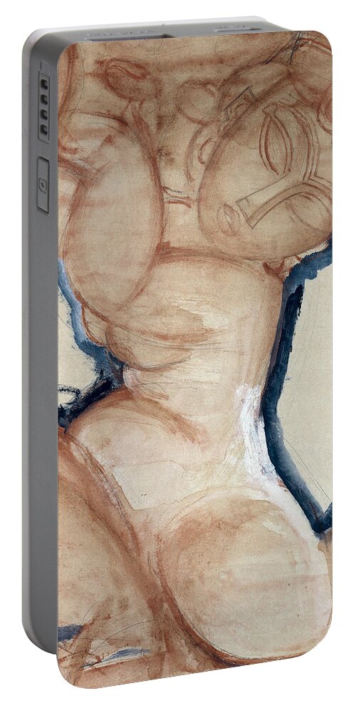 Modigliani Portable Battery Charger featuring the painting Pink Caryatid With A Blue Border by Amedeo Modigliani