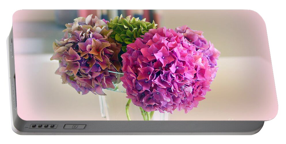 Hortensias Portable Battery Charger featuring the photograph Pink Joy Hydrangeas by Susanne Van Hulst