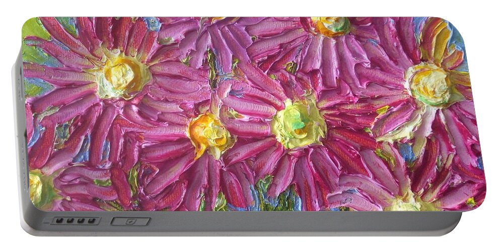 Spring Portable Battery Charger featuring the painting Pink Mums by Paris Wyatt Llanso