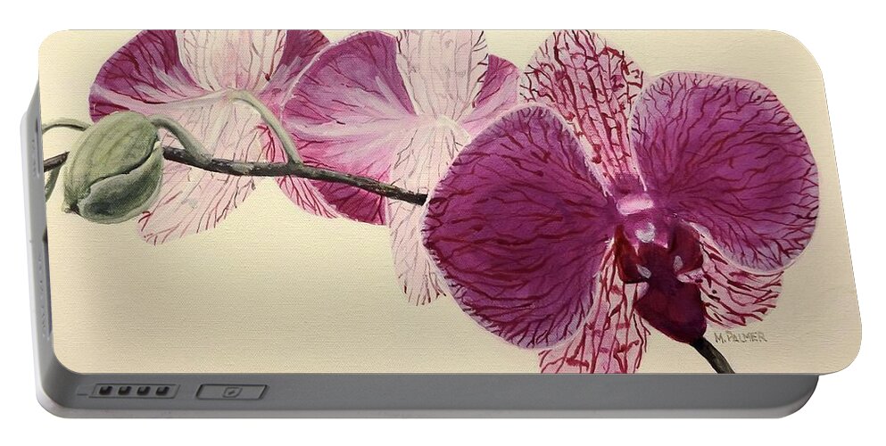 Orchid Portable Battery Charger featuring the painting Pink Orchid by Mary Palmer