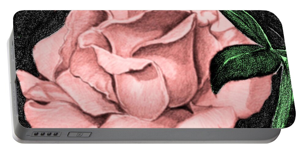 Rose Portable Battery Charger featuring the drawing Pink Rose by Bill Richards
