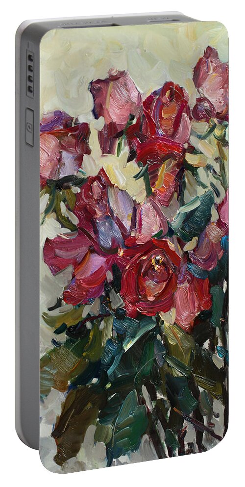 Roses Portable Battery Charger featuring the painting Pink roses by Juliya Zhukova