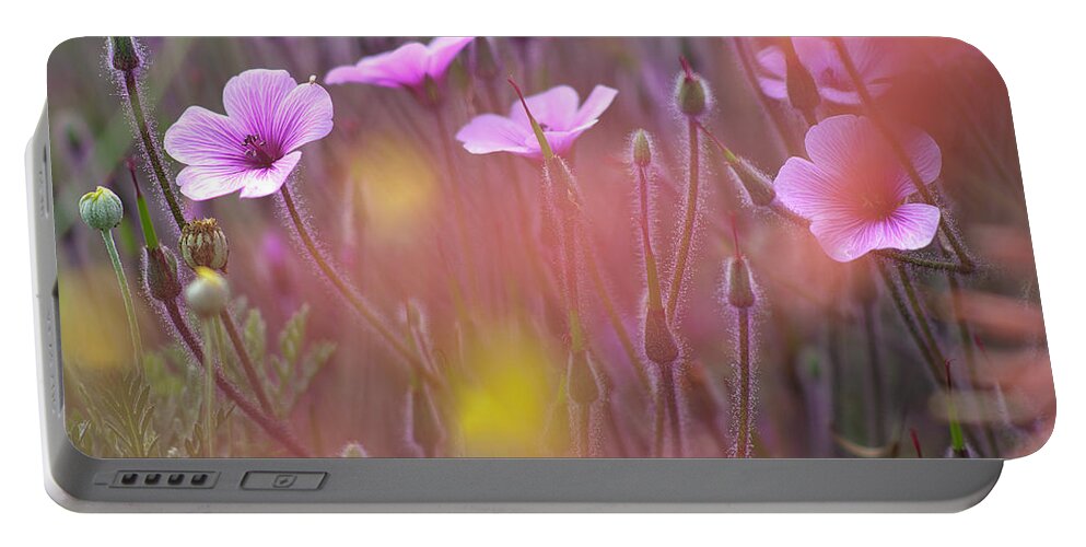 Geranium Portable Battery Charger featuring the photograph Pink wild Geranium by Heiko Koehrer-Wagner
