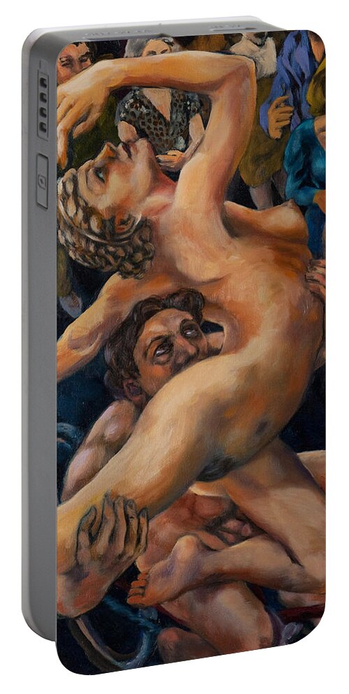 Pirouette Portable Battery Charger featuring the painting Pirouette on a bicycle seen from above by Peregrine Roskilly