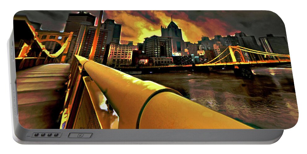 Pittsburgh Skyline Portable Battery Charger featuring the painting Pittsburgh Skyline by Fli Art