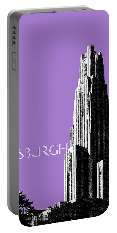 Architecture Portable Battery Charger featuring the digital art Pittsburgh Skyline Cathedral of Learning - Violet by DB Artist