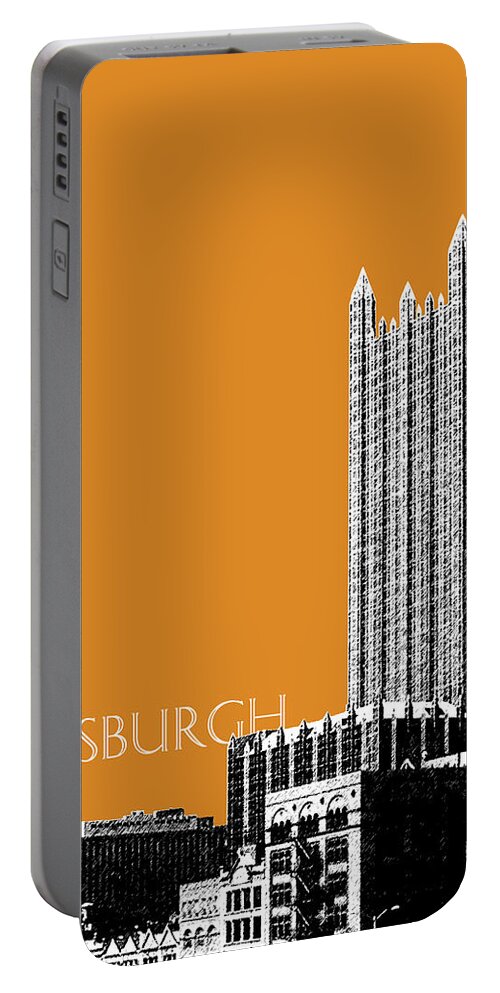 Architecture Portable Battery Charger featuring the digital art Pittsburgh Skyline PPG Building - Dark Orange by DB Artist