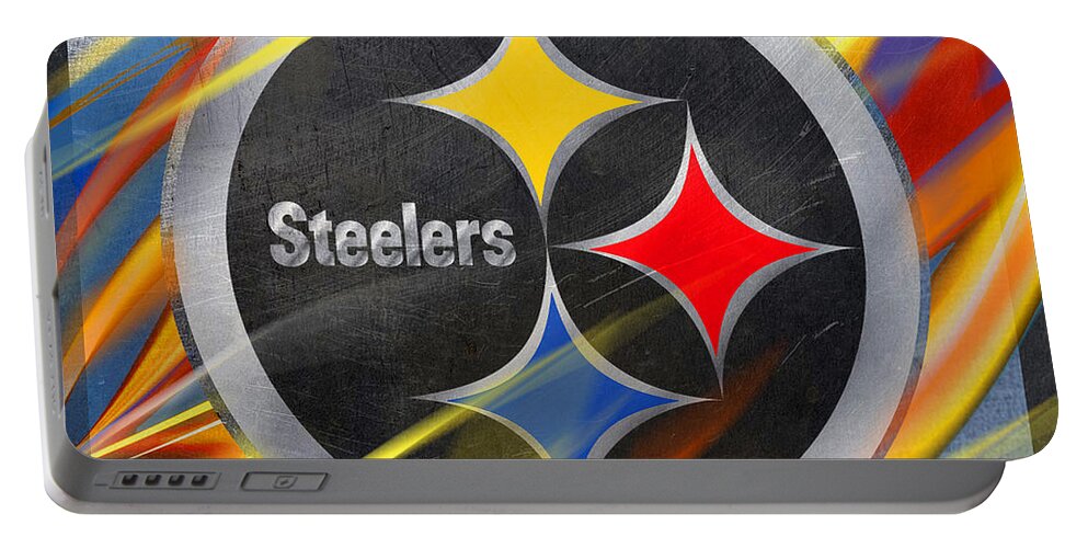 Pittsburgh Portable Battery Charger featuring the painting Pittsburgh Steelers Football by Tony Rubino