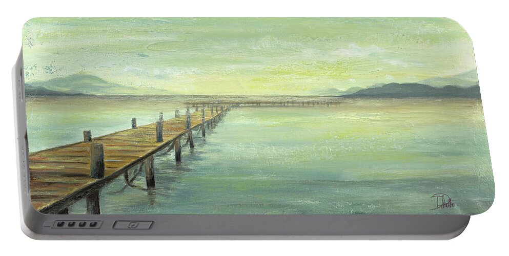 Placid Portable Battery Charger featuring the painting Placid Lake by Patricia Pinto