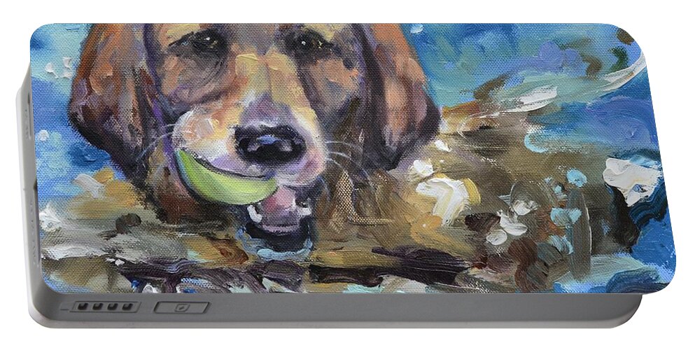Retriever Portable Battery Charger featuring the painting Playful Retriever by Donna Tuten