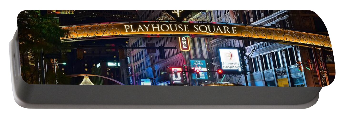 Cleveland Portable Battery Charger featuring the photograph Playhouse Square by Frozen in Time Fine Art Photography