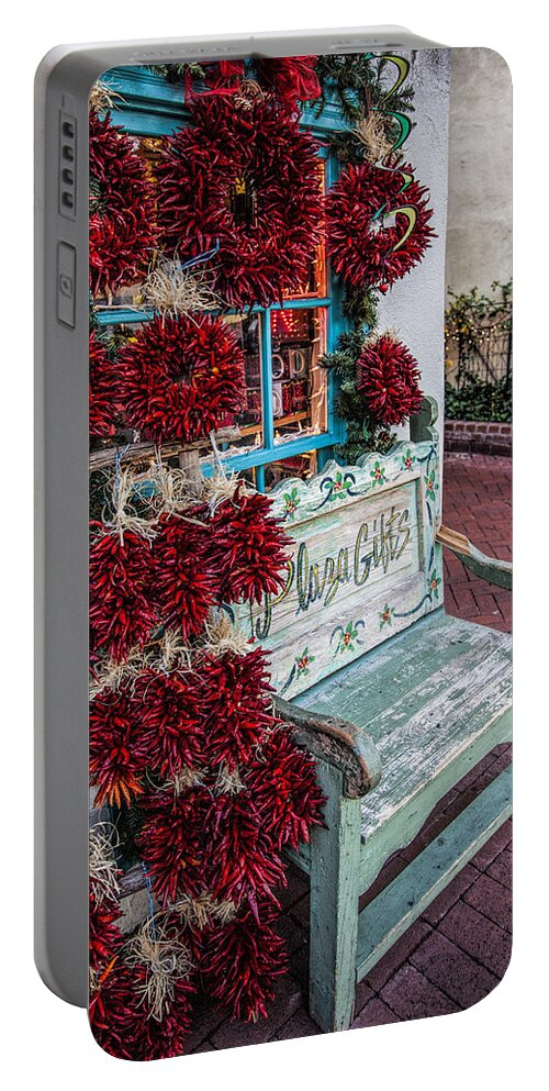 Old Town Albuquerque Portable Battery Charger featuring the photograph Plaza Gifts Bench by Diana Powell