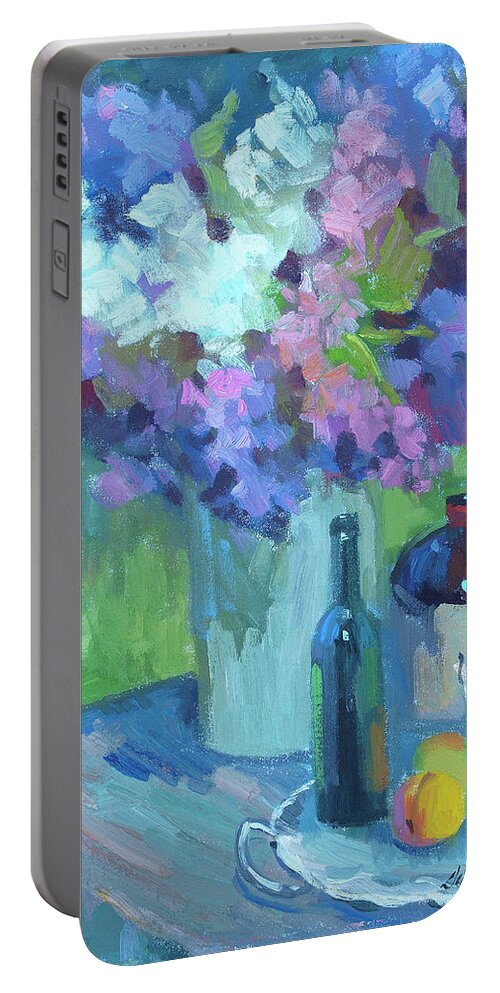 Plein Air Lilacs Portable Battery Charger featuring the painting Plein Air Lilacs by Diane McClary