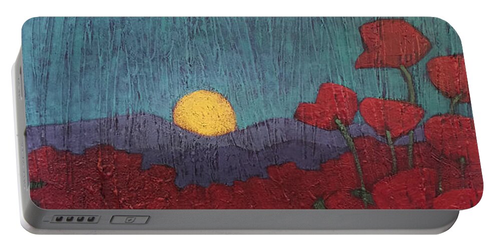 Landscape Portable Battery Charger featuring the painting Plentiful Vista with Poppies by Carrie MaKenna