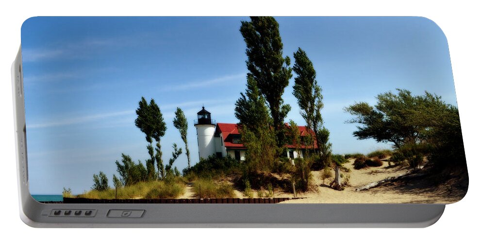 Lighthouse Portable Battery Charger featuring the photograph Point Betsie Light by Michelle Calkins
