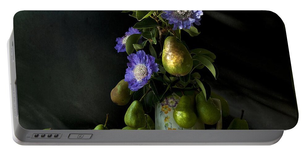 Chiaroscuro Portable Battery Charger featuring the photograph Poires Et Fleurs by Theresa Tahara