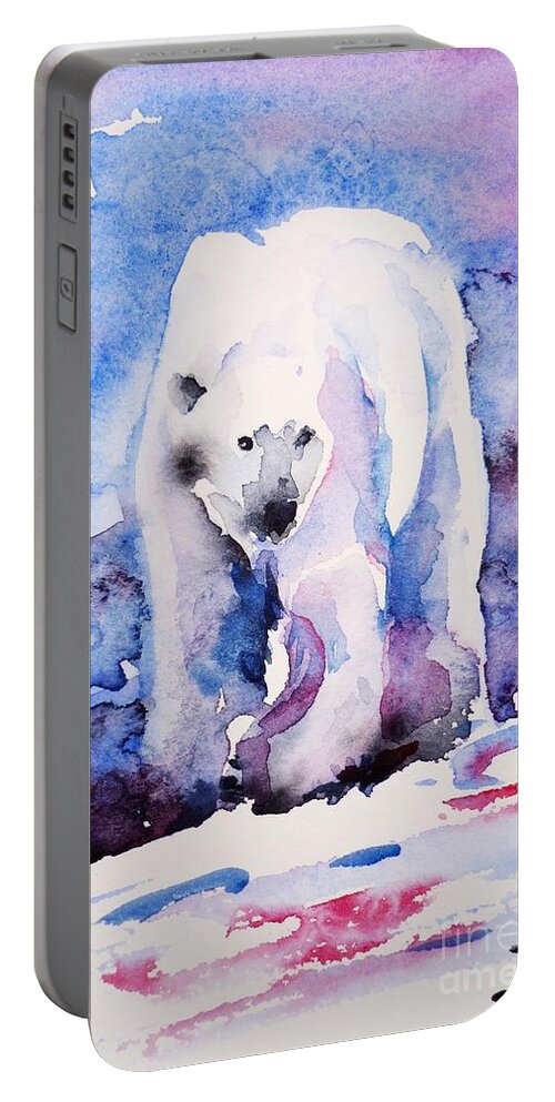 Polar Bear Portable Battery Charger featuring the painting Polar Bear by Zaira Dzhaubaeva