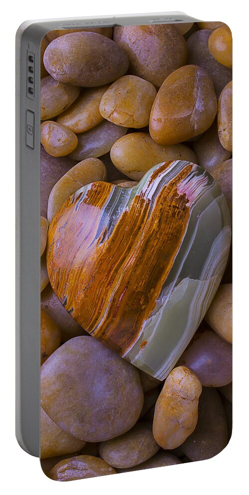 Heart Hearts Portable Battery Charger featuring the photograph Polished Heart Stone by Garry Gay