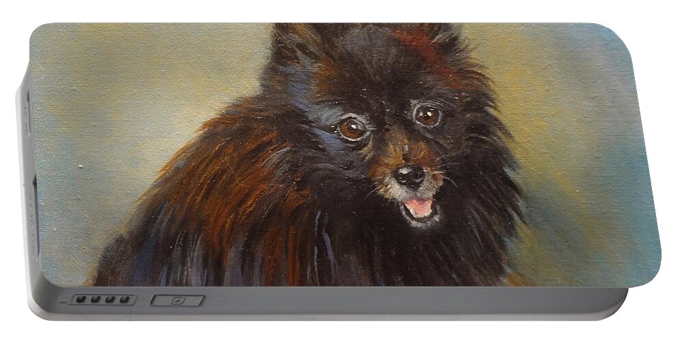 Dog Print Portable Battery Charger featuring the painting Pomeranian by Jenny Lee