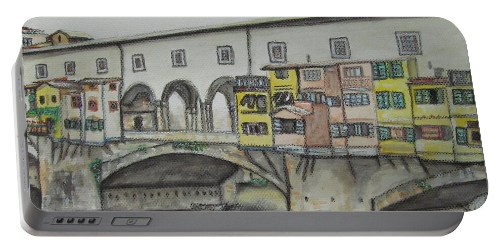Watercolour Paintings Portable Battery Charger featuring the painting Ponte Vecchio Florence Italy by Malinda Prud'homme