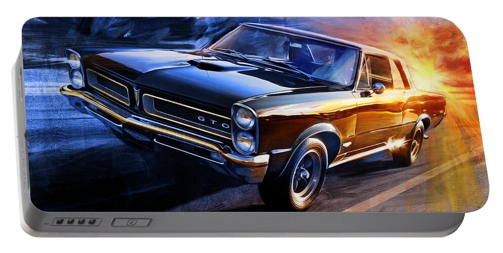 Pontiac Tempest Gto Portable Battery Charger featuring the digital art 1965 Pontiac Tempest GTO Sunset by Garth Glazier