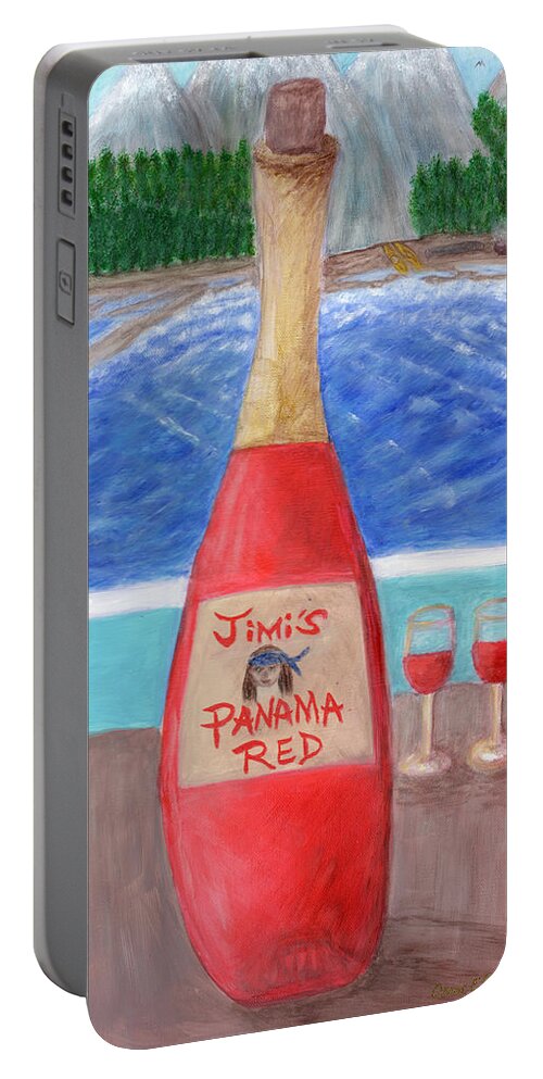 Jimi Portable Battery Charger featuring the painting Poolside in the Pacific Northwest by Carol Eliassen