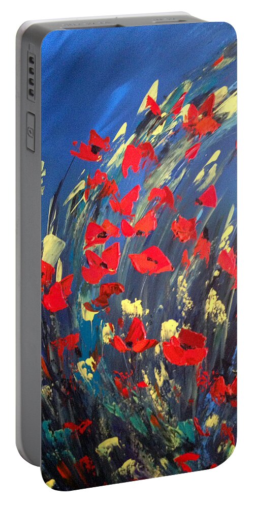 Poppies Portable Battery Charger featuring the painting Poppies Field on A Windy Day by Dorothy Maier