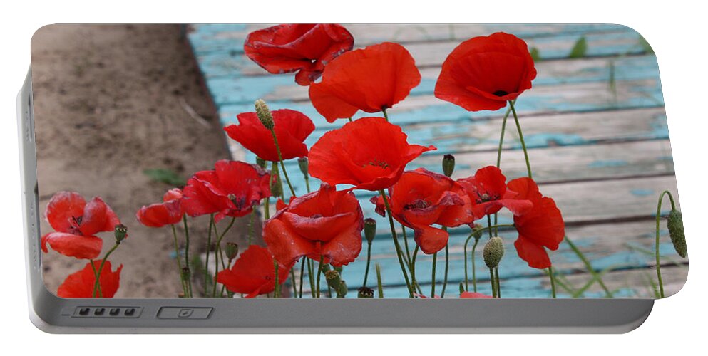 Poppies Portable Battery Charger featuring the photograph Poppies in Yard by J C