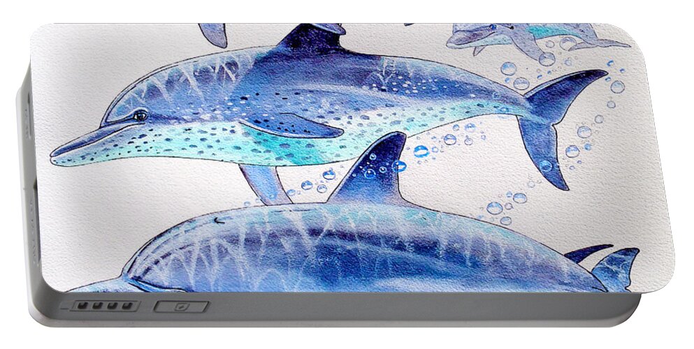 Porpoise Portable Battery Charger featuring the painting Porpoise play by Carey Chen