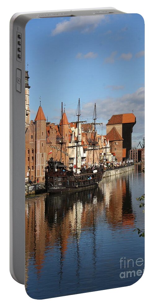 Reflection Portable Battery Charger featuring the photograph Port Crane Over Motlawa River by Christiane Schulze Art And Photography