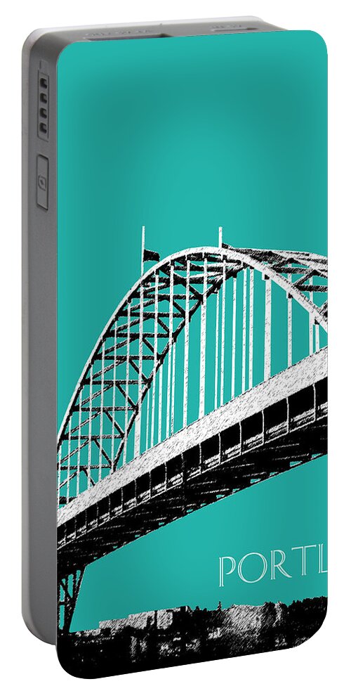 Architecture Portable Battery Charger featuring the digital art Portland Bridge - Teal by DB Artist