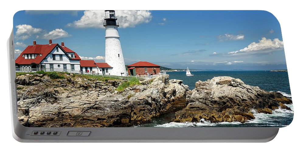 Maine Portable Battery Charger featuring the photograph Portland Head Light in Maine by Mitchell R Grosky