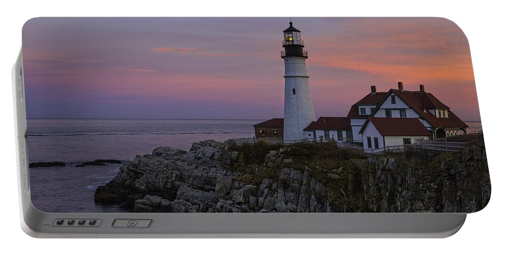 Sunset Portable Battery Charger featuring the photograph Portland Head Lighthouse Sunset by Dave Files